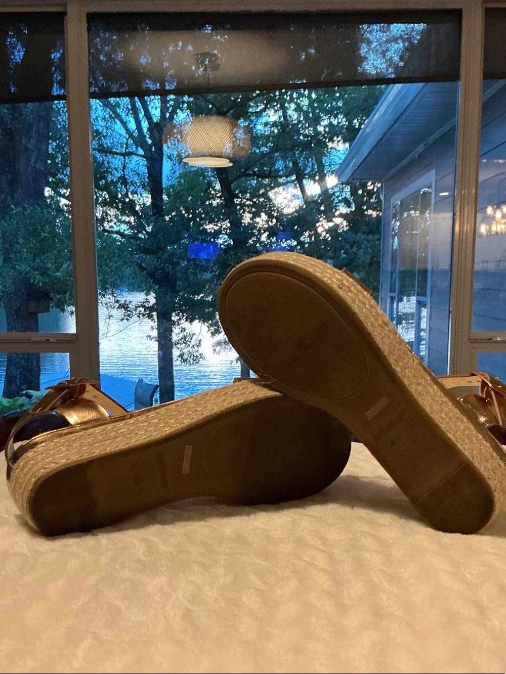 BAMBOO Metallic Gold Espadrille Platform Sandals